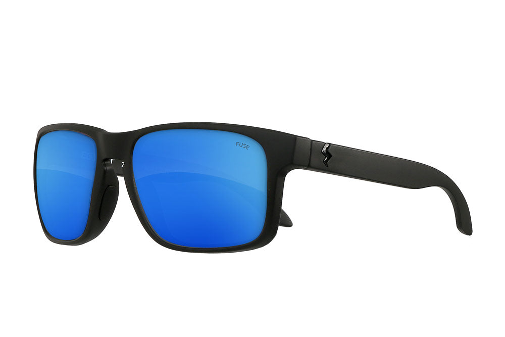 Matte Black Egmont Frames with Polarized Glacier Blue Mirror Lenses